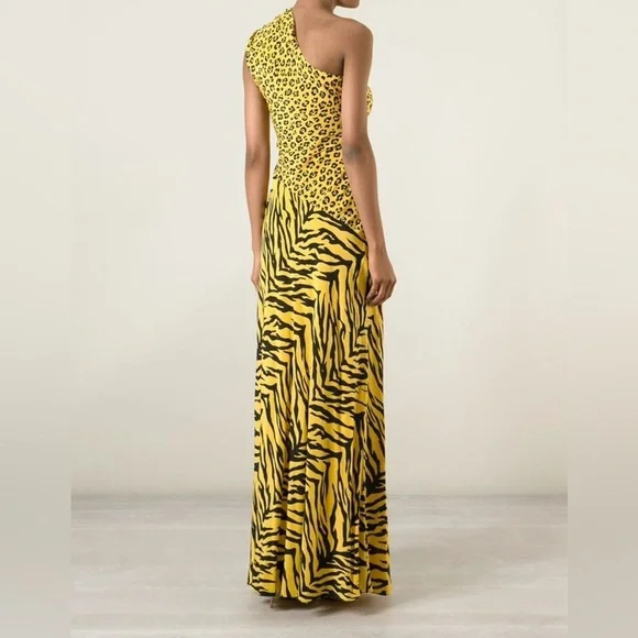 Moschino silk Yellow Animal-Print One-Shoulder Maxi Dress 10 - Picture 15 of 16